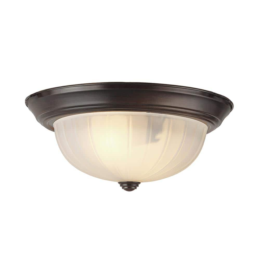 Bel Air Lighting Breakwater 11 in. 2-Light Rubbed Oil Bronze CFL Flush Mount with Frosted Glass Melon Shade