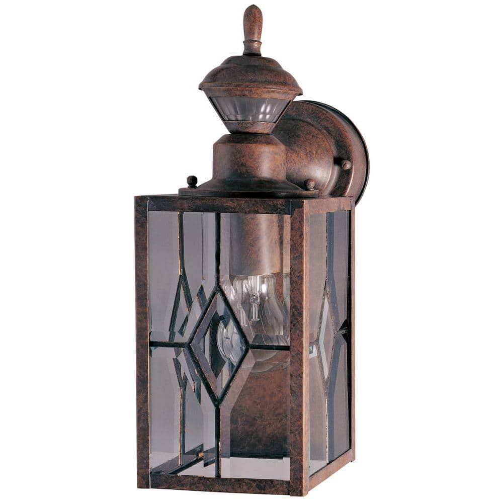 Heath Zenith 150 Degree Rustic Brown Mission Wall Lantern Sconce with Clear Beveled Glass