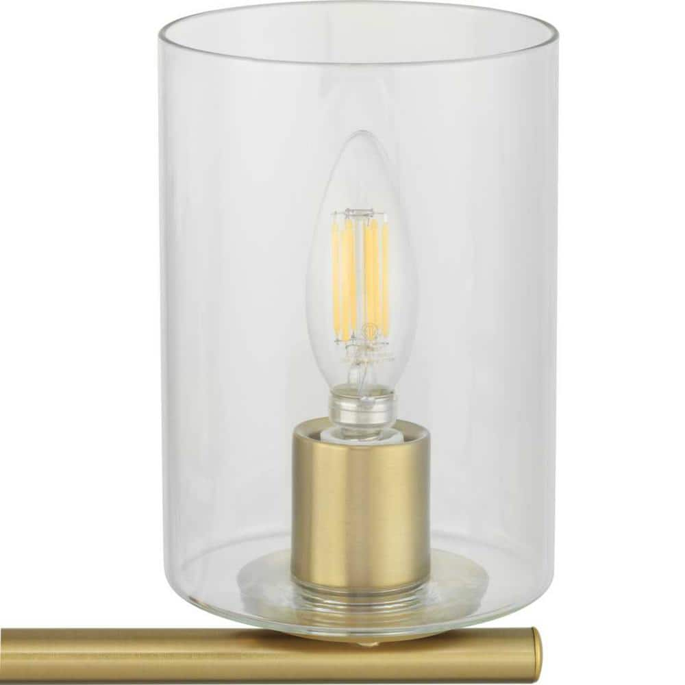 Hampton Bay Champlain 22.375 in. 3-Light Satin Brass Modern Bathroom Vanity Light with Clear Glass Shades