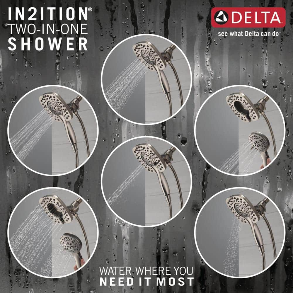 Delta In2ition Two-in-One 4-Spray 6 in. Dual Wall Mount Fixed and Handheld Shower Head in Stainless