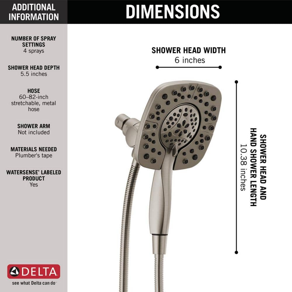 Delta In2ition Two-in-One 4-Spray 6 in. Dual Wall Mount Fixed and Handheld Shower Head in Stainless