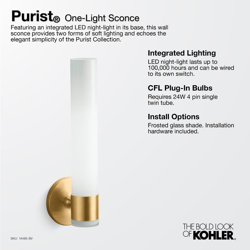 KOHLER Purist Vibrant Moderne Brushed Gold Single Wall Sconce