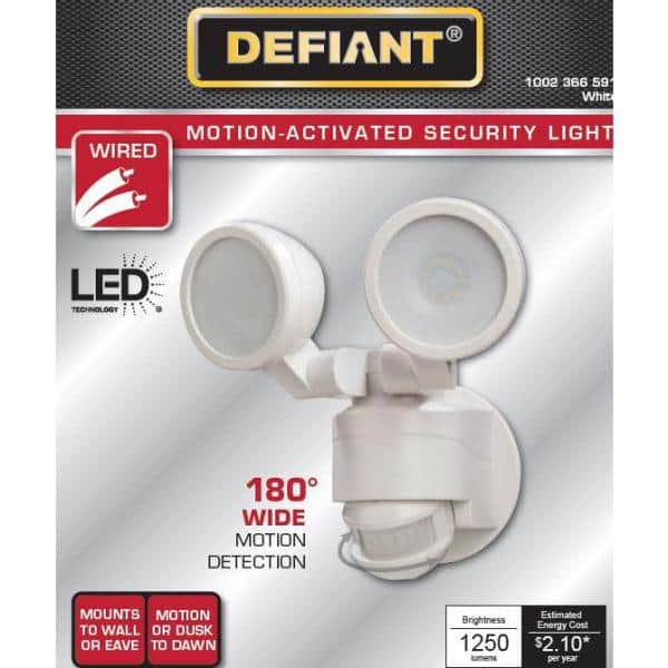 Defiant 180° White Motion Activated Outdoor Integrated LED Twin Head Flood Light