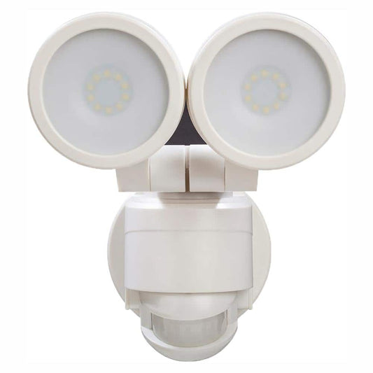 Defiant 180° White Motion Activated Outdoor Integrated LED Twin Head Flood Light