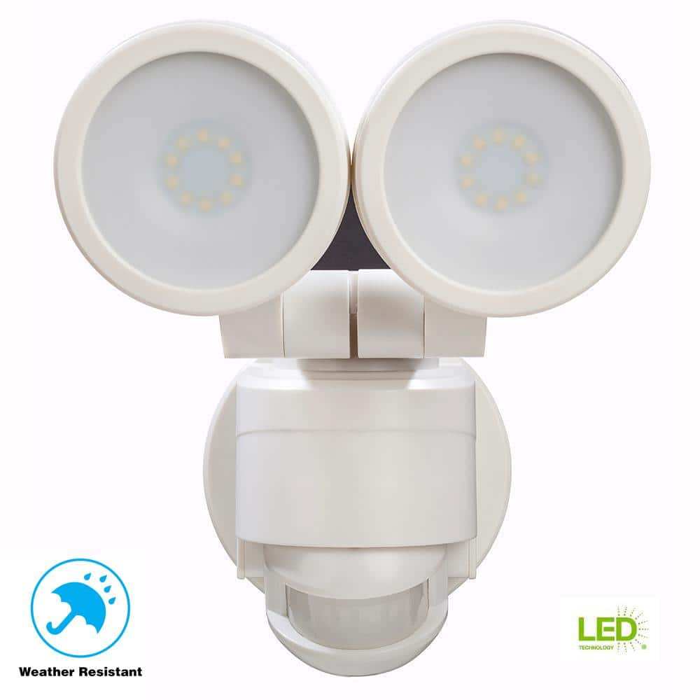 Defiant 180° White Motion Activated Outdoor Integrated LED Twin Head Flood Light