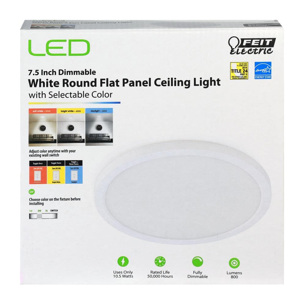 Feit Electric 7.5 in. 12-Watt Title 24 Dimmable White Integrated LED Round Flat Panel Ceiling Flush Mount with Color Change CCT