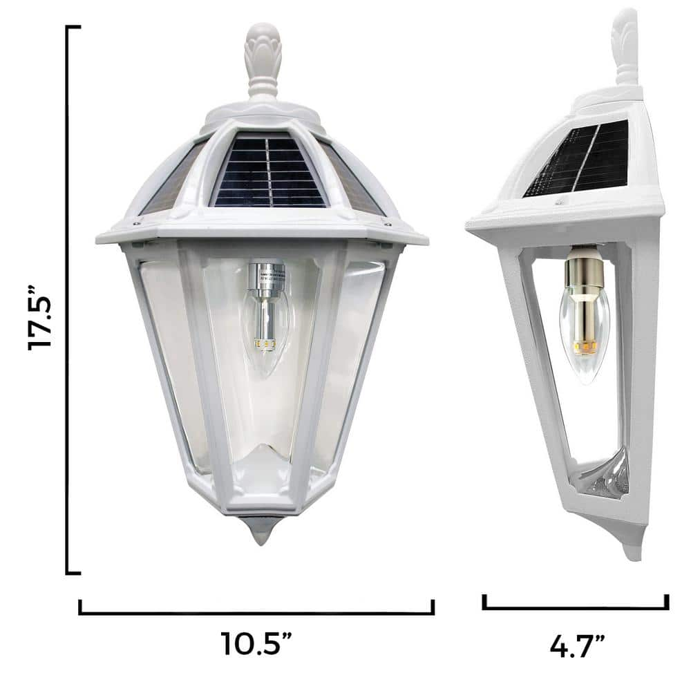 GAMA SONIC Polaris Sconce 1-Light White Outdoor Integrated LED Solar Wall Lantern Sconce with GS Solar Bulb