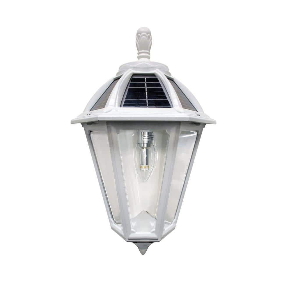 GAMA SONIC Polaris Sconce 1-Light White Outdoor Integrated LED Solar Wall Lantern Sconce with GS Solar Bulb