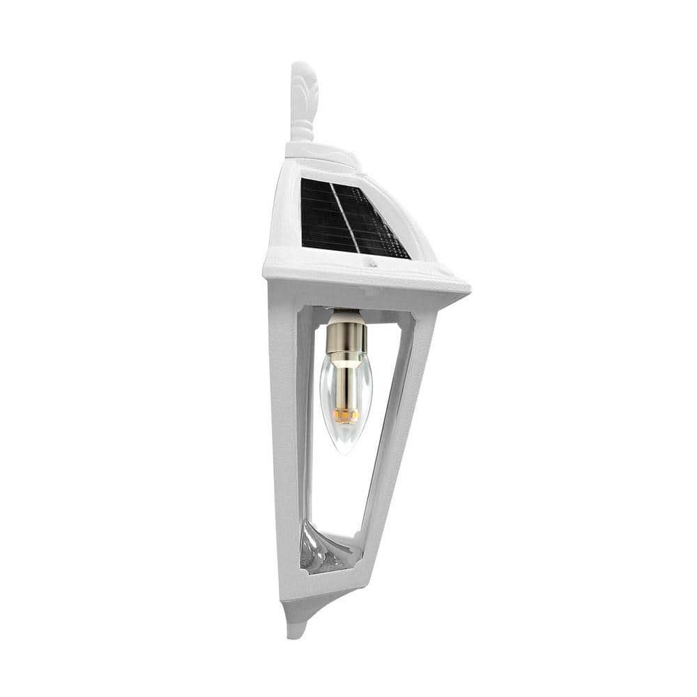 GAMA SONIC Polaris Sconce 1-Light White Outdoor Integrated LED Solar Wall Lantern Sconce with GS Solar Bulb