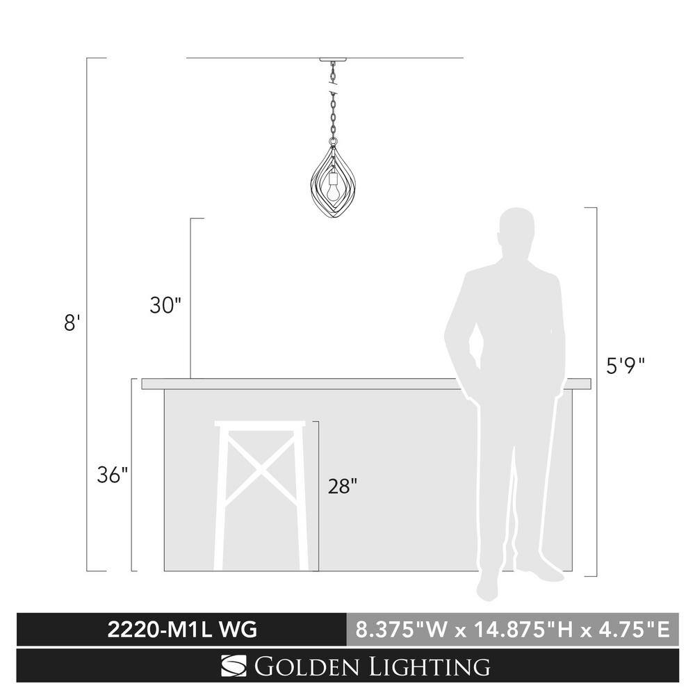 Golden Lighting Nicolette 1-Light White Gold Pendant