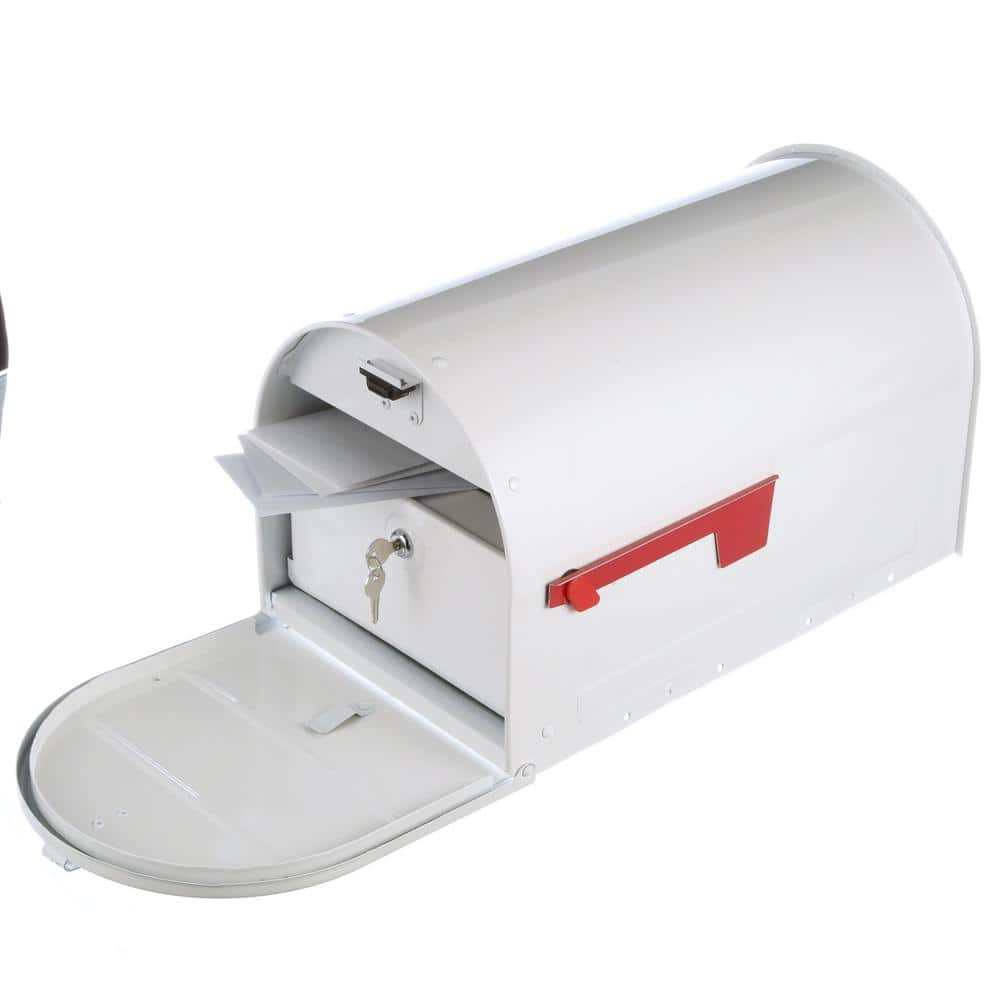 Gibraltar Mailboxes Marshall White, Large, Steel, Locking, Post Mount Mailbox